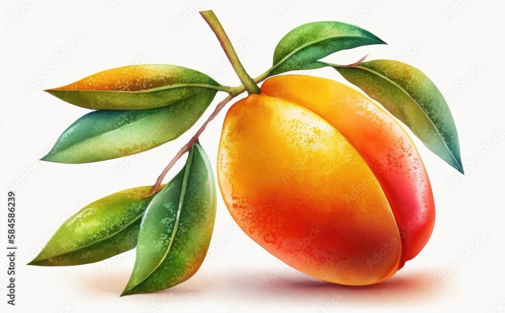 Drawn mango on white background watercolor tropical exotic fruit organic food illustrations Generative AI Drawn mango on white background watercolor tropical exotic fruit organic food illustrations Generative AI