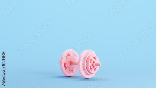 Pink Dumbbell Weight Training Weight Lifting Workout Equipment Exercise Gym Kitsch Blue Background 3d illustration render digital rendering