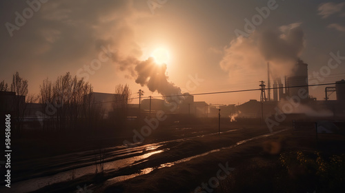 industry metallurgical plant dawn smoke smog emissions bad ecology aerial photography  AI generated