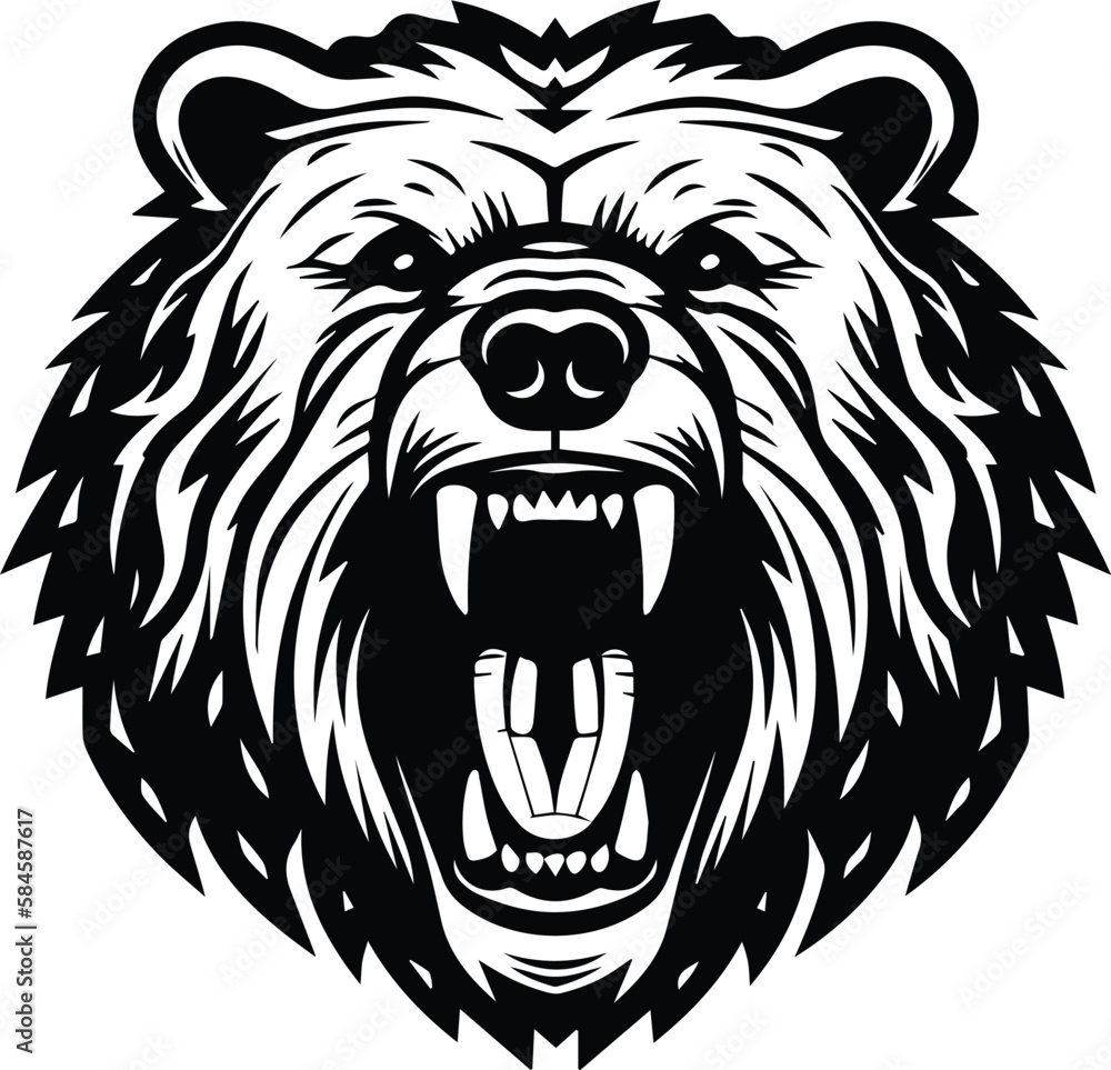 Angry Bear Roaring Logo Monochrome Design Style Stock Vector 