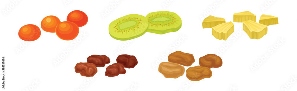 Sun Dried Fruit as Food with Sweet Taste and Nutritive Value Vector Set Sun Dried Fruit as Food with Sweet Taste and Nutritive Value Vector Set