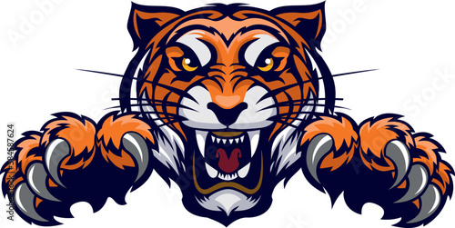 Angry tiger head. Vector illustration for use as print, poster, sticker, logo, tattoo, emblem and other