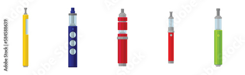 Electronic Cigarette with Tank and Atomizer for Simulating Tobacco Smoking Vector Set