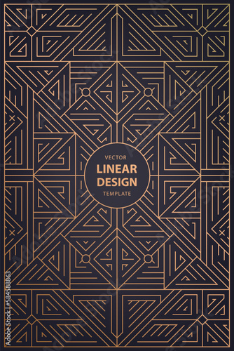 Vector set of art deco design elements, labels and frames for luxury products, golden linear fancy backagrounds, vintage style, posters, prints, wedding invitation, covers.