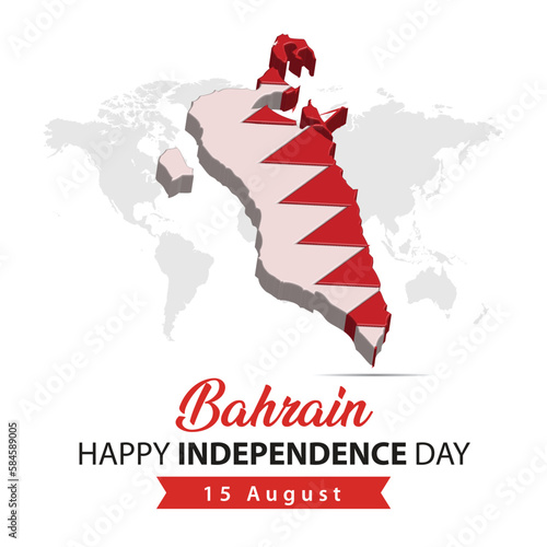bahrain Independence Day, 3d rendering bahrain Independence Day illustration with 3d map and flag colors theme