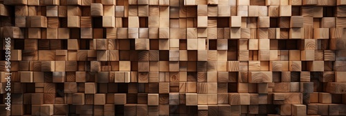 Rustic Charm Textured Wood Block Wall Paneling for Natural Interiors, Generative AI © Oleksii