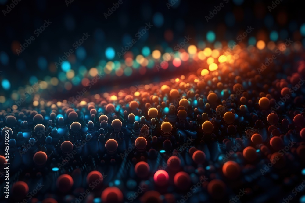 Abstract tech background with bright neon lights. Glowing neon light bulbs. Generative AI