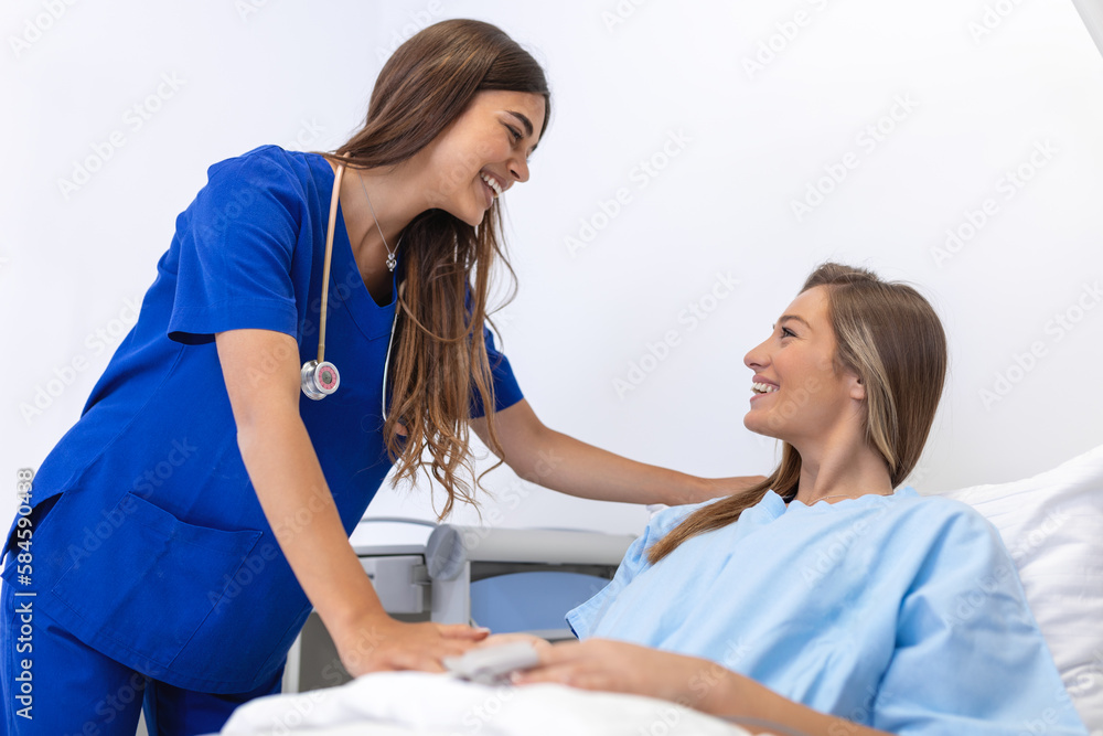 Fototapeta premium Woman doctor service help support discussing and consulting talk to patient and holding hands at meeting health medical care express trust concept in hospital. healthcare and medicine