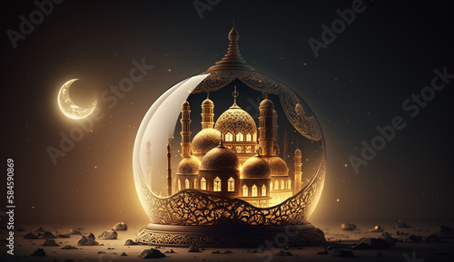 Islamic greetings ramadan kareem background with beautiful gold lanterns