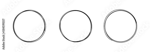 Circle line hand drawn set. Circle line sketch collection. Circular doodle round, design elements. Vector illustration