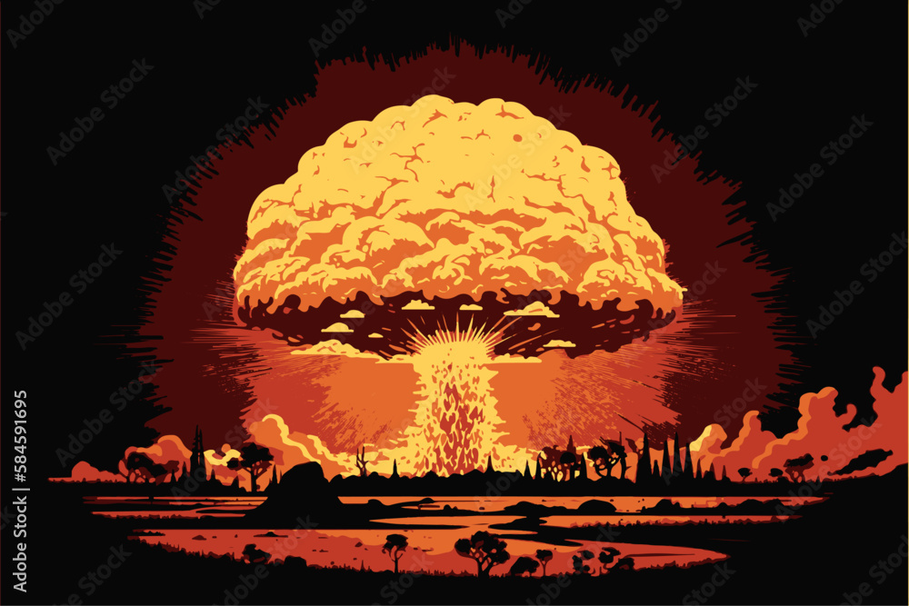 Nuclear explosion. Vector art of the atomic bomb. Huge mushroom cloud ...