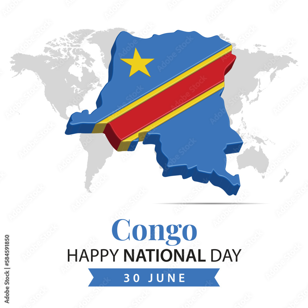 Congo National Day, 3d rendering Congo National Day illustration with 3d map and flag colors theme
