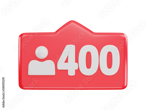 400 social media follower icon 3d rendering vector illustration