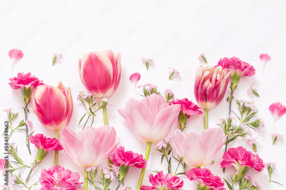 beautiful spring flowers on white  background