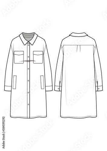 Womens collar shirt dress technical drawing / flat sketch /CAD / ADOBE Illustrator vector digital download