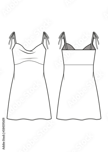 Cowl neck cami dress technical drawing / flat sketch /CAD / ADOBE Illustrator vector digital download