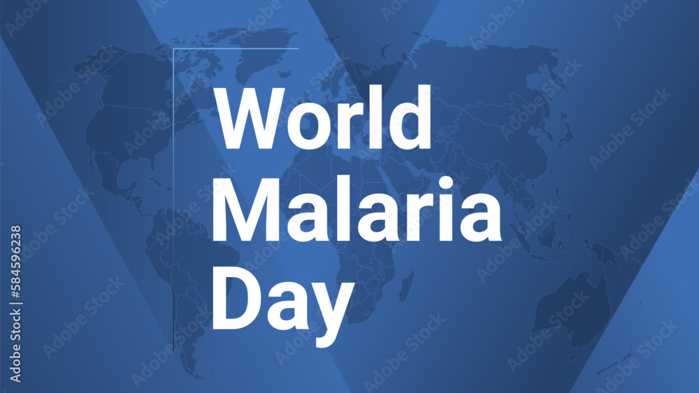 World Malaria Day international holiday card. Poster with earth map, blue gradient lines background, white text.