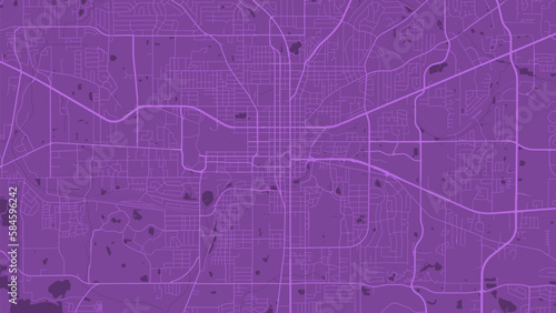 Background Tallahassee map, Florida, purple city poster. Vector map with roads and water. Widescreen proportion, flat design roadmap.