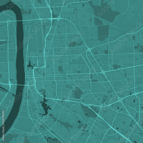Green Baton Rouge map, Louisiana, detailed municipality map. skyline panorama. Decorative graphic tourist map of Baton Rouge territory. Vector illustration.