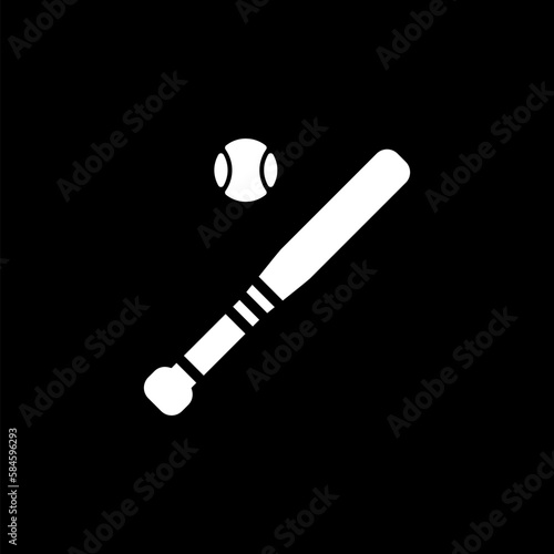 Baseball bat with ball icon isolated on black background. 