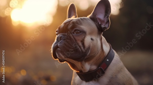 Cute french bulldog slitting outdoors bathed in sunlight. © MD Media