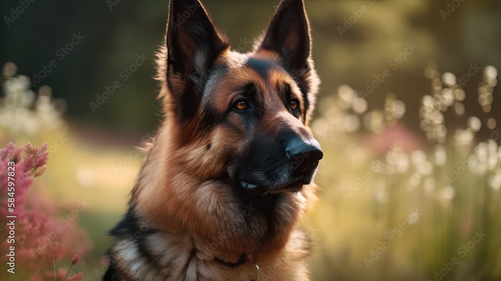 German shepherd dog close up portrait in the great outdoors. German shepherd dog close up portrait in the great outdoors.