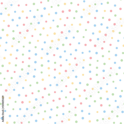 Dot polka seamless pattern. Calm spring abstract background with small circles of different sizes. Seamlessly repeating random arrangement of elements. Pastel colored dots texture.