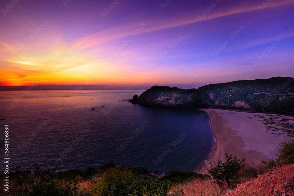 Sunrise at Mui Dien Lighthouse in Phu Yen province, Vietnam
