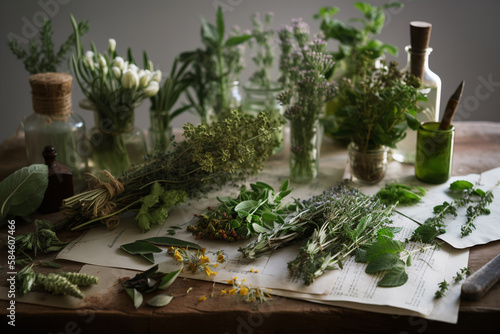 a set of provencal herbs on the table, AI Generative