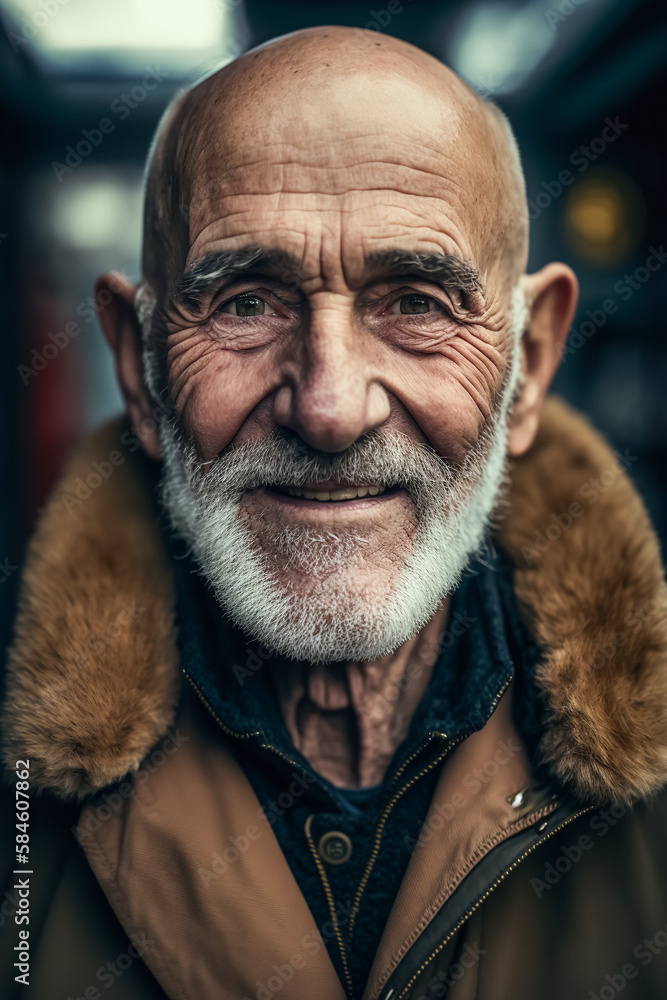 Old man or senior looks smiling into the camera - topic retirement planning, growing old or pension - Generative AI