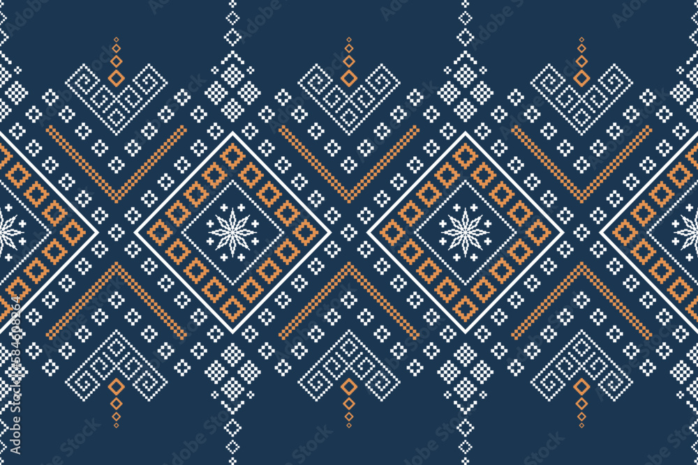 Indigo navy blue geometric traditional ethnic pattern Ikat seamless pattern border abstract design for fabric print cloth dress carpet curtains and sarong Aztec African Indian Indonesian Indigo navy blue geometric traditional ethnic pattern Ikat seamless pattern border abstract design for fabric print cloth dress carpet curtains and sarong Aztec African Indian Indonesian