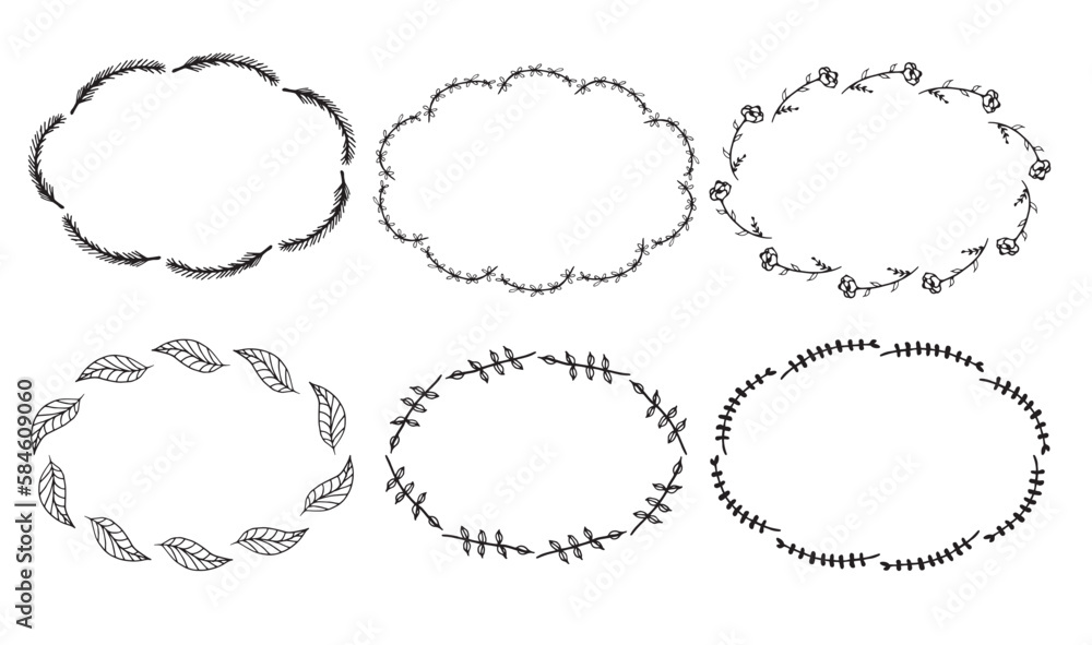 Oval doodle hand drawm floral frames, flower wedding frames vector Oval doodle hand drawm floral frames, flower wedding frames vector