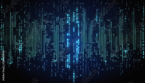Falling digits of binary code of the matrix digital dark background with noise effect corrupted code