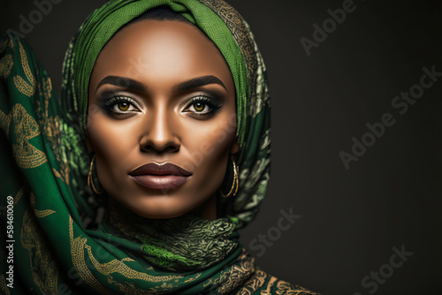 Generative AI illustration of confident black woman wearing colorful ornamental Fototapet