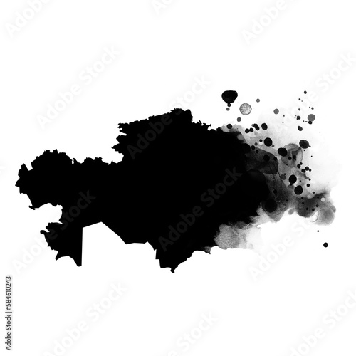 Black artistic country map- form mask on white background. Kazakhstan