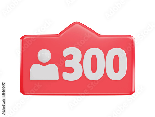 300 social media follower icon 3d rendering vector illustration