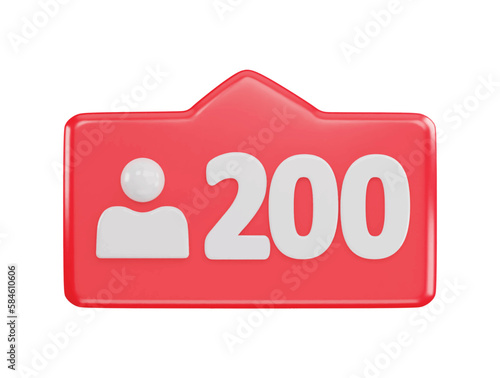 200 social media follower icon 3d rendering vector illustration
