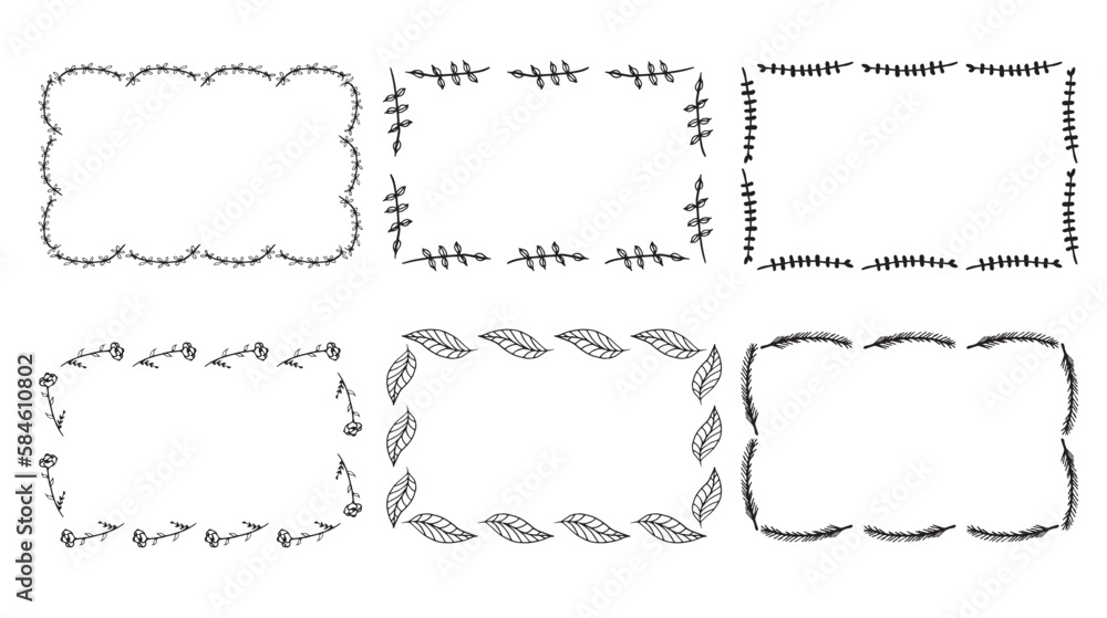 rectangular horizontal floral frames, hand drawn doodles