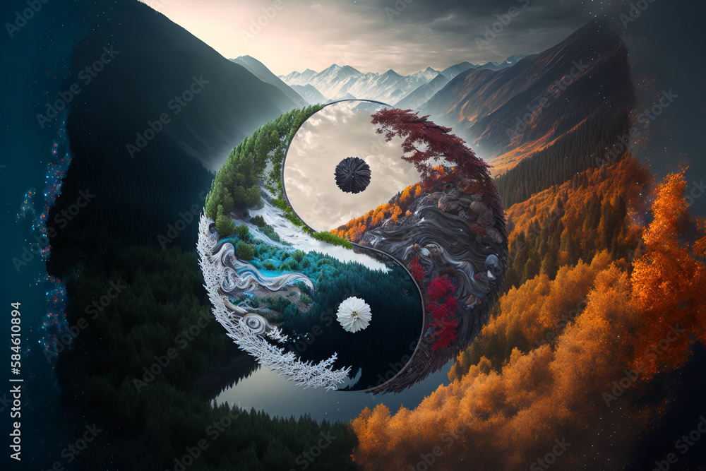 Generative AI illustration of yin and yang symbol on background of ...