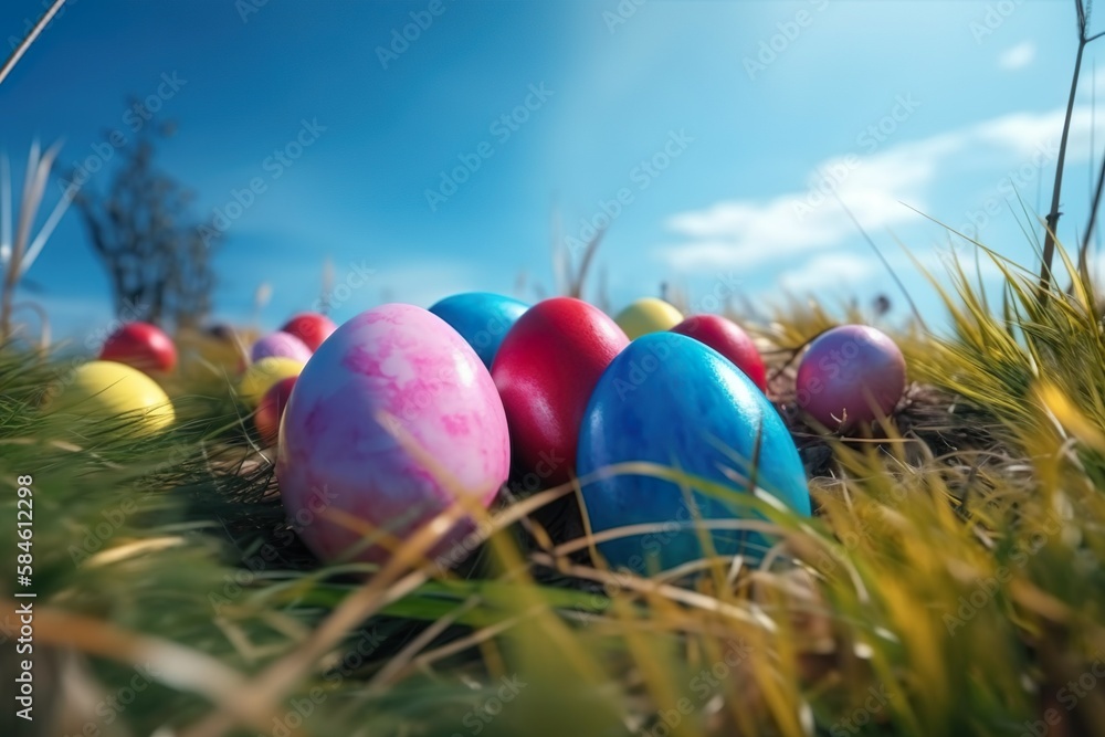 Bunte frühlingswiese. Die Bedeutung von Ostereiern als Symbol des Frühlings, der Tradition und des Neubeginns (Generative AI) Bunte frühlingswiese. Die Bedeutung von Ostereiern als Symbol des Frühlings, der Tradition und des Neubeginns (Generative AI)