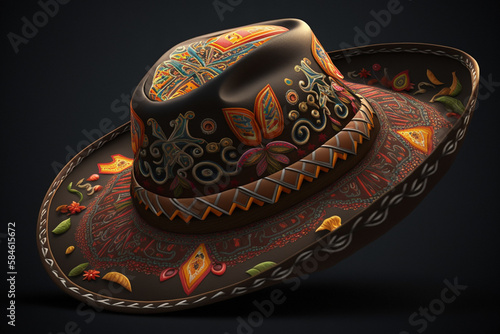 A decorated sombrero hat with patterns. Ai