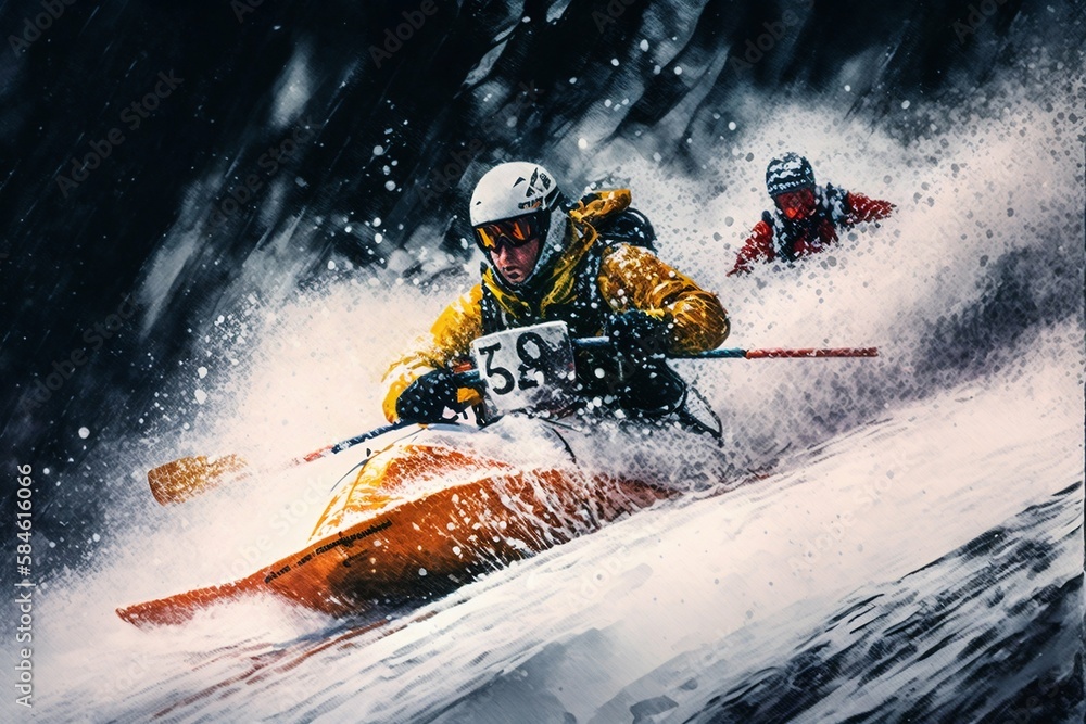 Naklejka premium Kayak people downhill snow skiing. Generative AI