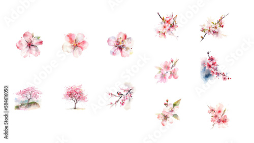 美しい桜の水彩画。 Generative AI