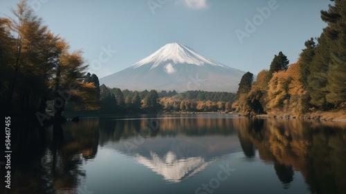 A majestic Mount Fuji standing tall in the distance Generative AI