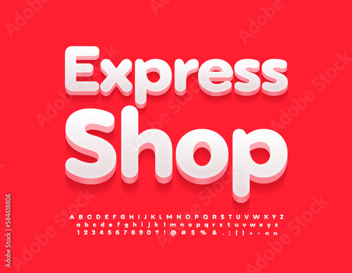 Vector creative signboard Express Shop. White 3D Font. Artistic Alphabet Letters and Numbers