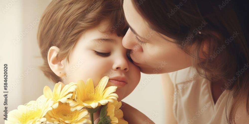 Muttertagsliebe: Ein zarter Kuss von Kindern zeigt die unendliche Dankbarkeit und Liebe zum Muttertag