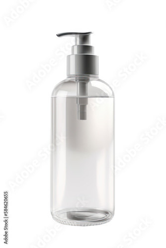 Blank plastic bottle with pump dispenser. Template mock up for branding, 3d illustration, vertical. No background, isolated. Generative AI illustration
