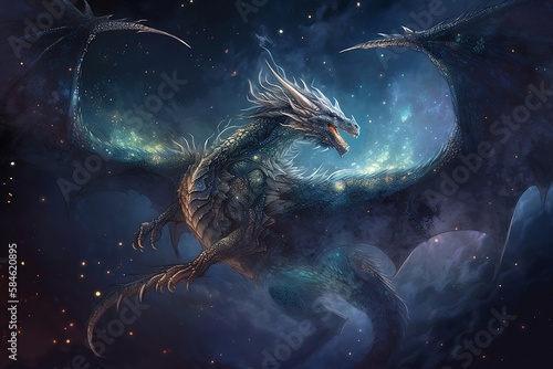 a magical dragon in space 