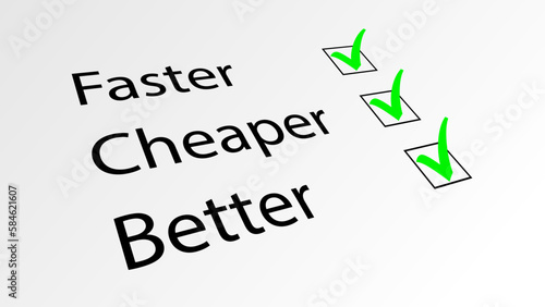 FASTER CHEAPER BETTER survey with check boxes ticked