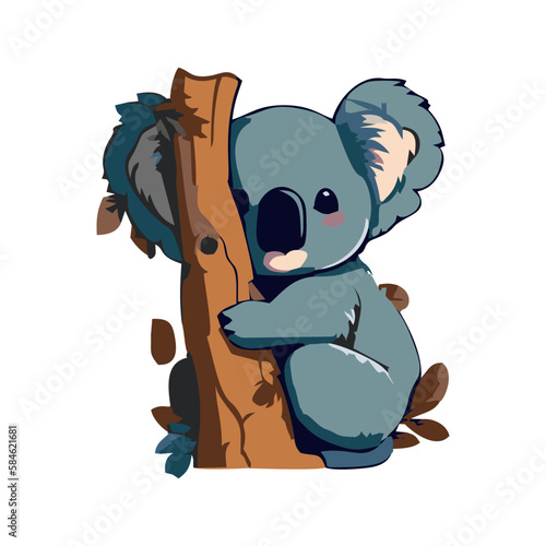 Adorable Blue Koala Hugging a Tree Vector Illustration for Environmental and Conservation Themes